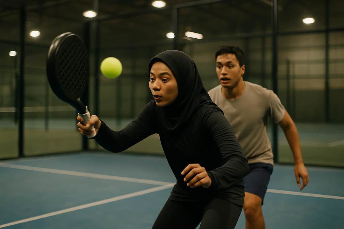 Pemain padel di lapangan indoor SATSETPADEL